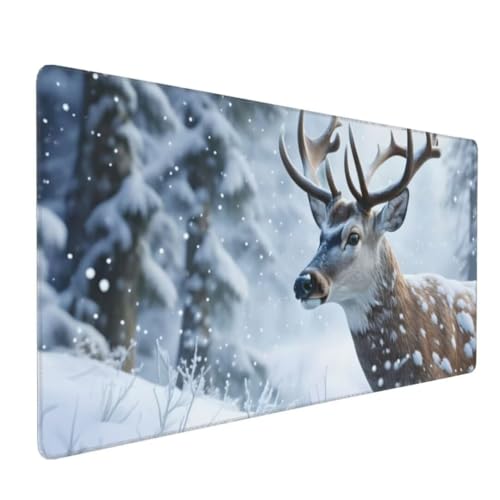 Mauspad XXL 1600x800mm, Groß Gaming Mauspad Weihnachten Mouse Pad REH Design Vernähte Kanten, Wasserdicht Anti Rutsch Mousepad, Verbessert Präzision und Geschwindigkeit Desk Mat,Gaming Zubehör G4-267 von Yingeen