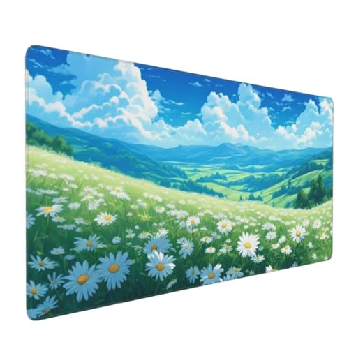 Mauspad XXL 1600x800mm,Groß Gaming Mauspad Landschaft Mouse Pad Gänseblümchen Design Vernähte Kanten, Anti Rutsch Mousepad,Verbessert Präzision/Geschwindigkeit Desk Mat,Office Gaming Zubehör G4-523 von Yingeen