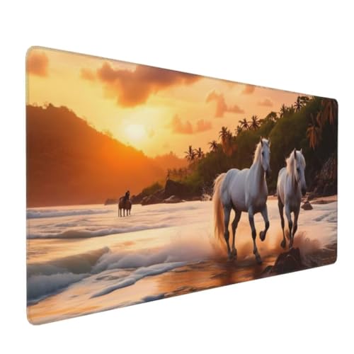 Mauspad XXL 600x300mm, Groß Gaming Mauspad Strand Mouse Pad Pferd Design Vernähte Kanten, Wasserdicht Anti Rutsch Mousepad, Verbessert Präzision/Geschwindigkeit Desk Mat,Office Gaming Zubehör G4-207 von Yingeen