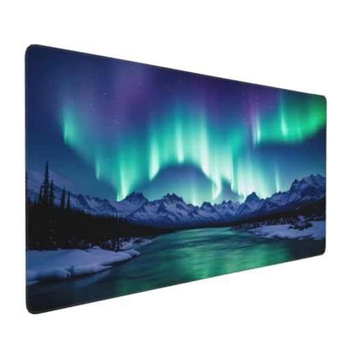 Mauspad XXL 700x300mm, Groß Gaming Mauspad Aurora Mouse Pad Landschaft Design Vernähte Kanten, Wasserdicht Anti Rutsch Mousepad, Verbessert Präzision und Geschwindigkeit Desk Mat,Gaming Zubehör G4-13 von Yingeen