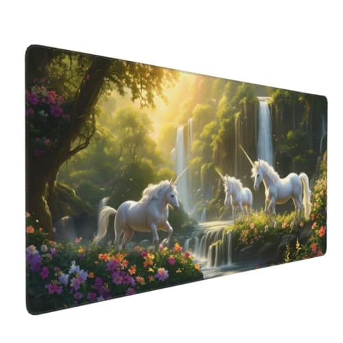 Mauspad XXL 700x300mm, Groß Gaming Mauspad Fallen Mouse Pad Einhorn Design Vernähte Kanten, Wasserdicht Anti Rutsch Mousepad, Verbessert Präzision und Geschwindigkeit Desk Mat,Gaming Zubehör, G4-657 von Yingeen