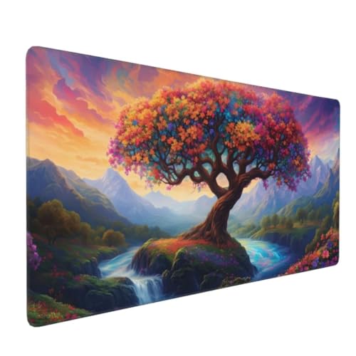 Mauspad XXL 700x300mm, Groß Gaming Mauspad Farbe Mouse Pad Baum Design Vernähte Kanten, Wasserdicht Anti Rutsch Mousepad, Verbessert Präzision/Geschwindigkeit Desk Mat,Gaming Zubehör, für Office G4-7 von Yingeen