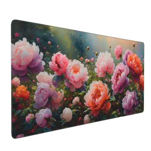 Mauspad XXL 700x300mm, Groß Gaming Mauspad Pfingstrose Mouse Pad Blume Design Vernähte Kanten, Wasserdicht Anti Rutsch Mousepad, Verbessert Präzision und Geschwindigkeit Desk Mat,Gaming Zubehör G4-257 von Yingeen