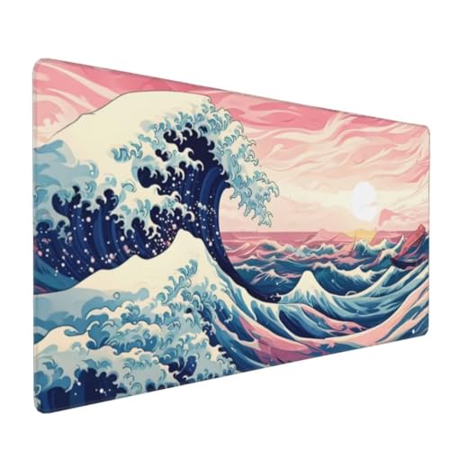 Mauspad XXL 700x300mm, Groß Gaming Mauspad Rosa Mouse Pad Wellen Design Vernähte Kanten, Wasserdicht Anti Rutsch Mousepad, Verbessert Präzision/Geschwindigkeit Desk Mat,Office Gaming Zubehör G4-337 von Yingeen