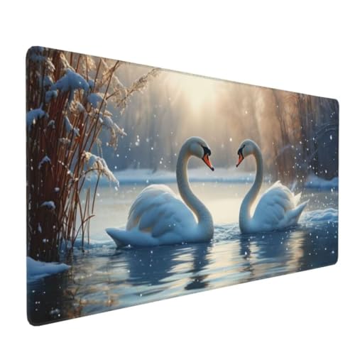 Mauspad XXL 700x300mm, Groß Gaming Mauspad Schwan Mouse Pad See Design Vernähte Kanten, Wasserdicht Anti Rutsch Mousepad, Verbessert Präzision und Geschwindigkeit Desk Mat,Office Gaming Zubehör G4-609 von Yingeen