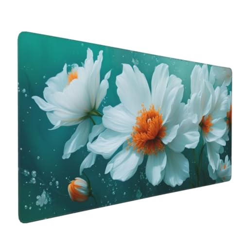 Mauspad XXL 700x300mm, Groß Gaming Mauspad Weiß Mouse Pad Blume Design Vernähte Kanten, Wasserdicht Anti Rutsch Mousepad, Verbessert Präzision und Geschwindigkeit Desk Mat,Office Gaming Zubehör G4-33 von Yingeen