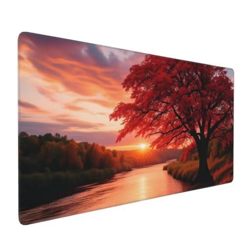 Mauspad XXL 700x400mm, Groß Gaming Mauspad Rot Mouse Pad Baum Design Vernähte Kanten, Wasserdicht Anti Rutsch Mousepad, Verbessert Präzision/Geschwindigkeit Desk Mat,Gaming Zubehör, für Office G4-413 von Yingeen