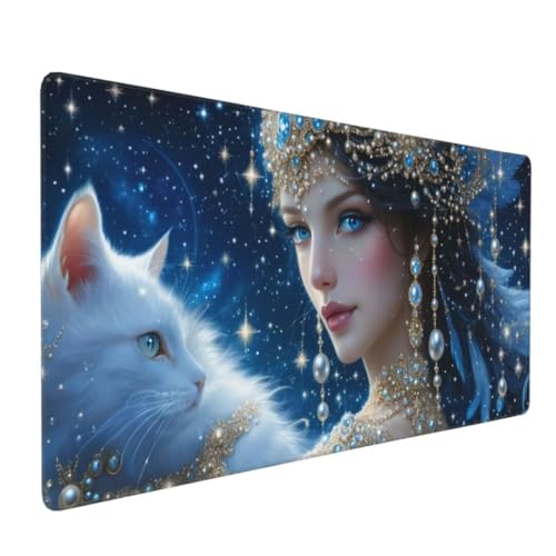 Mauspad XXL 800x400mm, Groß Gaming Mauspad Frau Mouse Pad Katze Design Vernähte Kanten, Wasserdicht Anti Rutsch Mousepad, Verbessert Präzision und Geschwindigkeit Desk Mat,Office Gaming Zubehör G4-75 von Yingeen