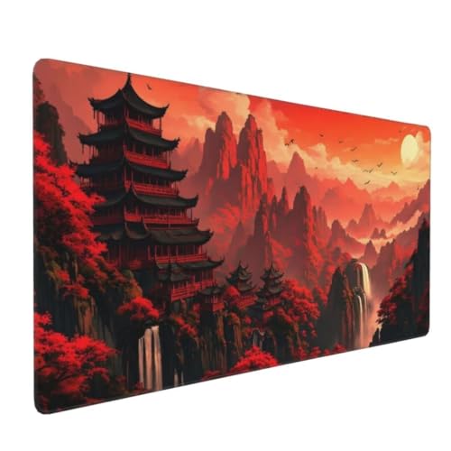 Mauspad XXL 900x300mm, Groß Gaming Mauspad Rot Mouse Pad Berg Design Vernähte Kanten, Wasserdicht Anti Rutsch Mousepad, Verbessert Präzision/Geschwindigkeit Desk Mat,Gaming Zubehör, für Office G4-541 von Yingeen