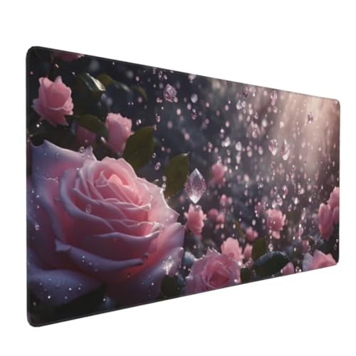 Mauspad XXL 900x400mm, Groß Gaming Mauspad Rosa Mouse Pad Rose Design Vernähte Kanten, Wasserdicht Anti Rutsch Mousepad, Verbessert Präzision und Geschwindigkeit Desk Mat,Office Gaming Zubehör G4-561 von Yingeen