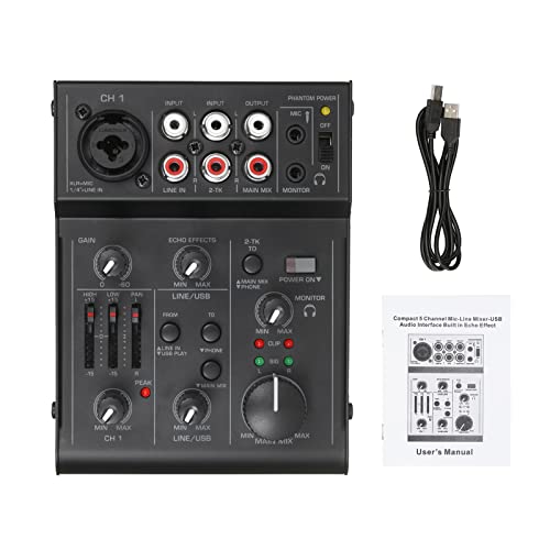 USB-Mischpult, 5-Kanal-Audiomischer mit 2-Band-EQ, Echoeffekt und Verstärkungsregelung,Professioneller Audio-Mixer für Live-Streaming, Tonverarbeitung in Studioqualität von Yinhing