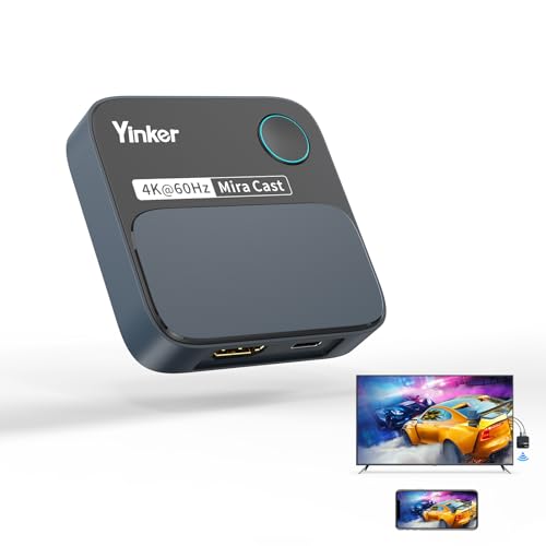 4K60Hz HDMI Wireless Display Dongle, Yinker 4K@60Hz Instant Streaming Adapter für iOS, MacOS, Android, Windows, Kompatibel mit Miracast, Airplay, DLNA Quer- oder Hochformat von Yinker