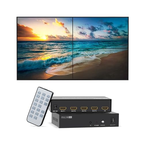Yinker HDMI Videowand Controller 2x2 HDMI Video Wall Processor für 4 TV Splicing Display Unterstützt 1x1, 1x2, 1x3, 1x4, 2x1, 2x2, 3x1, 4x1-1 HDMI Input & 4 HDMI Output von Yinker