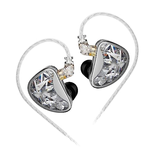 Yinyoo KZ AS24 12BA Treiber-In-Ear-Monitor, Starke Bass-HiFi-Ohrhörer, leichte Ohrhörer mit Geräuschisolierung und 2-poligem OFC 0,75 mm abnehmbarem Kabel(Silber, Standardversion ohne Mikrofon) von Yinyoo