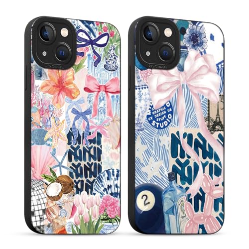 Yirlbey 2 Stück für iPhone 14 Hülle 6,1 Zoll Collage Handyhülle Aesthetic Motiv Schleifen Muster Design, Weiche Bunt Silikon TPU Bumper Ultra Dünn Kameraschutz Schutzhülle Mädchen Case von Yirlbey