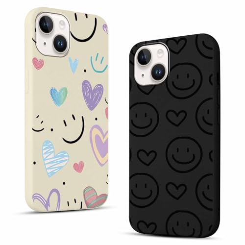 Yirlbey 2 Stück für iPhone 14 Plus 6,7 Zoll Hülle Lächeln und Herz Handyhülle Aesthetic Muster Design, Weiche Flexibel Bunt Silikon Anti-Kratzer TPU Bumper Ultra Dünn Schutzhülle Mädchen Case von Yirlbey