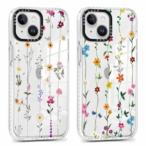 Yirlbey 2 Stück für iPhone 15 6,1 Zoll Hülle, Transparent Handyhülle mit Blumen Blumenrebe Aesthetic Muster Design Mädchen Frauen Clear Case, Durchsichtig Dünn TPU Stoßfest Cover von Yirlbey