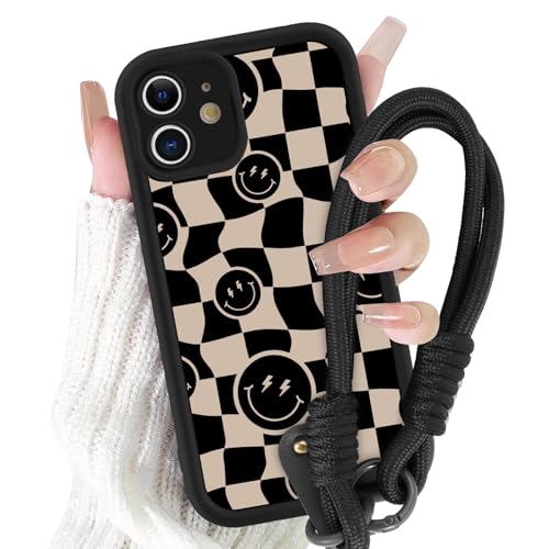 Yirlbey Handykette Handyhülle für iPhone 11 Hülle mit Armband 6,1", Schnur Schutzhülle mit Aesthetic Schwarz Kariert Muster mit Kordel zum Umhängen Cover, Stoßfest Silikon TPU Case für iPhone11 von Yirlbey