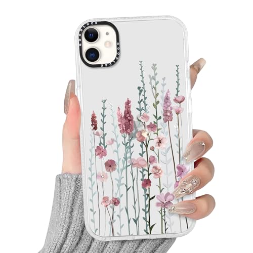 Yirlbey Transparent HandyHülle für iPhone 11 Blumen Hülle, Aesthetic Muster Flower Design Mädchen Geschenk Schutzhülle, Silikon Rahmen Harter PC-Rückseite Case Cover für iPhone11 6,1", Lavendel von Yirlbey