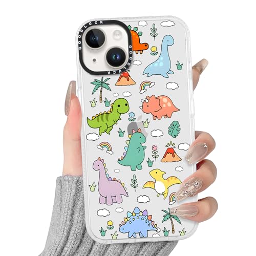 Yirlbey Transparent HandyHülle für iPhone 14 Plus Cartoon Hülle, Aesthetic Muster Dinosaurier Design Mädchen Geschenk Schutzhülle, Silikon Harter PC-Rückseite Case Cover für iPhone 14Plus 6,7" von Yirlbey