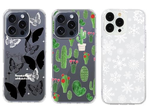 3 Stück Xmas Handyhülle Kompatibel mit Samsung Galaxy S22 Hülle Weihnachten Transparent Handyhülle Ultra Dünn Silikonhülle TPU Bumper Cover - Schmetterling, Kaktus, Schneeflocke von Yiscase