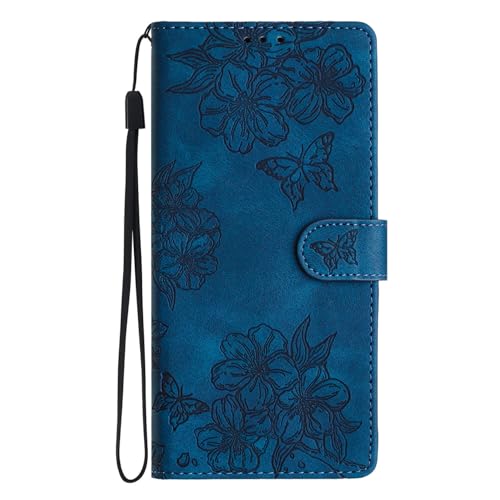 Brieftaschen-Schutzhülle für iPhone XS, Schmetterlings-Blumenmuster, hautfreundlich, PU-Leder, magnetisch, integrierter Ständer, Kartenhalter, Handyhülle, Blau von Yiscase