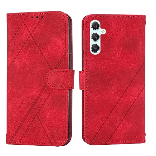 Entworfen mit Klapphülle für Samsung Galaxy A54 5G, hautsympathisches Leder, Brieftaschen-Handyhülle mit Kartenhalter, TPU-Innenschale, Magnet-Schutzhülle mit Ständer, Handschlaufe, Rot von Yiscase