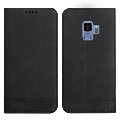 Klapphülle Kompatible für Samsung Galaxy S9+/S9 Plus, Einfarbig PU Lederhülle Weich TPU Handyhülle mit Kartenfach Stark Magnetverschluss Flip Case -Schwarz von Yiscase