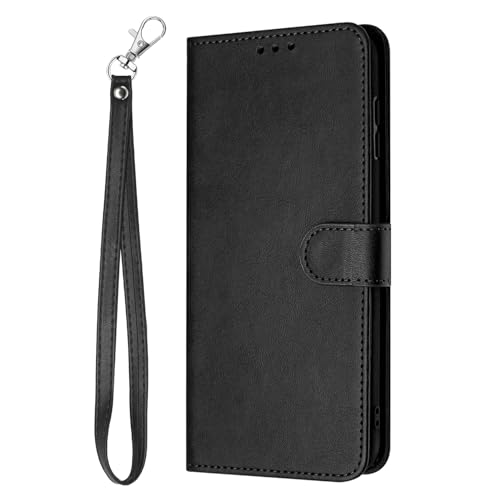 Klapphülle kompatibel mit Samsung Galaxy S23 Ultra, Business-Stil, einfarbig, PU-Leder, Brieftaschen-Schutzhülle mit Kartenfächern, Ständer, Magnetverschluss, Handschlaufe, Schwarz von Yiscase