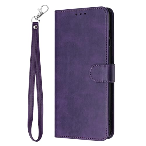 Klapphülle kompatibel mit iPhone X/XS, Business-Stil, einfarbig, PU-Leder, Brieftaschen-Schutzhülle mit Kartenfächern, Ständer, Magnetverschluss, Handschlaufe, Violett von Yiscase