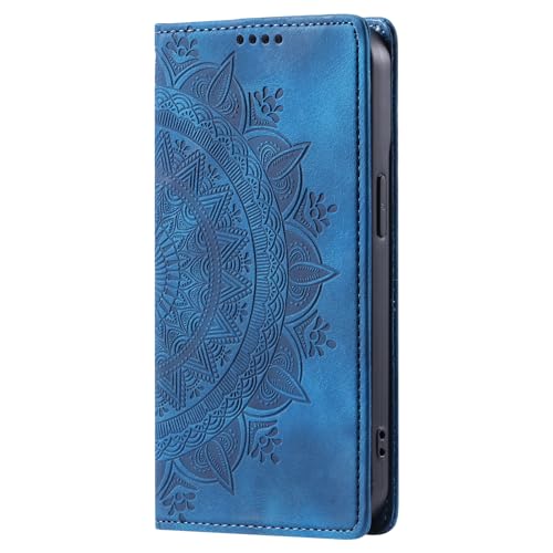 Lederhülle für iPhone 11 Hülle Mandala Blume Muster Handyhülle Flip Case, PU Leder Klapphülle mit Kartenfächern Holder Magnetic Ständer Schutzhülle - Blau von Yiscase