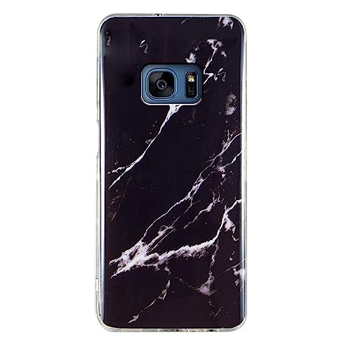 Marmor Hülle für Samsung Galaxy S7 Handyhülle, TPU Silikon Cover Glitzer Schutzhülle mit Floral Marble Muster Ultra Dünn Flexibel Bumper Case - Schwarz von Yiscase