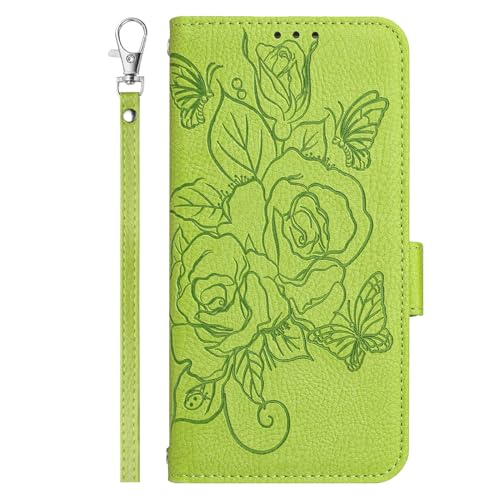 Schutzhülle mit Blumenmuster, kompatibel mit Samsung Galaxy S20 FE, Rosenmuster, PU-Leder, Brieftaschen-Schutzhülle mit Kartenfächern, Ständer, magnetisch, im Buchstil, Grün von Yiscase