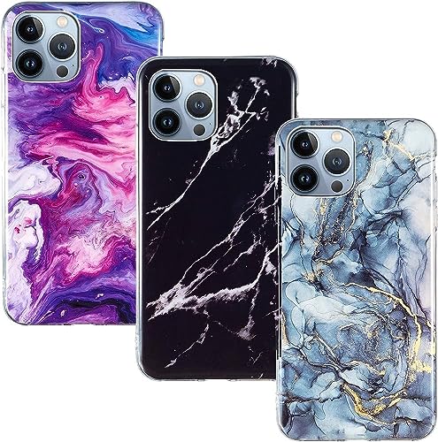 Yiscase 3 Stück Marmor Hülle Kompatibel für iPhone 15 Pro Max Handyhülle, TPU Silikon Cover Glitzer Schutzhülle mit Floral Marble Muster Ultra Dünn Flexibel Bumper Case - Rot+Schwarz+Grau von Yiscase