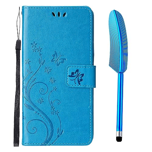 Yiscase Handyhülle kompatible für iPhone 15 Hülle | Flip PU Leder Ständer Handyhülle | Bookstyle Schmetterling Brieftasche Schutzhülle mit Stifit | Blau von Yiscase