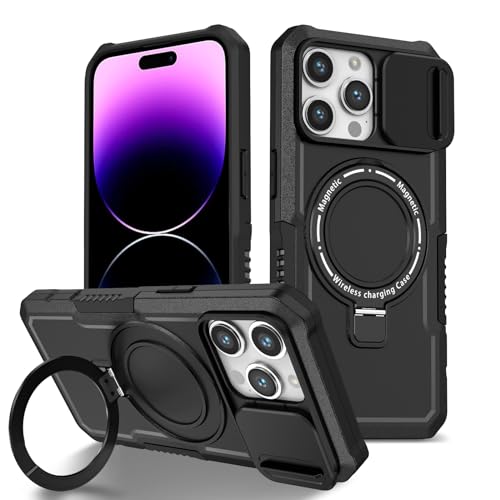 Yiscase Schutzhülle für iPhone 12 Pro Max, magnetisch, mit Ringständer, Schiebe-Kamera-Abdeckung, Militärqualität, stoßfest, mit Ständer, Schwarz von Yiscase