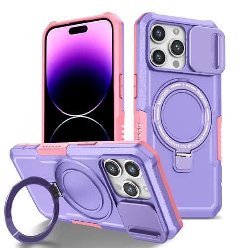 Yiscase Schutzhülle für iPhone 12 Pro Max, magnetisch, mit Ringständer, Schiebe-Kamera-Abdeckung, Militärqualität, stoßfest, mit Ständer, Violett von Yiscase