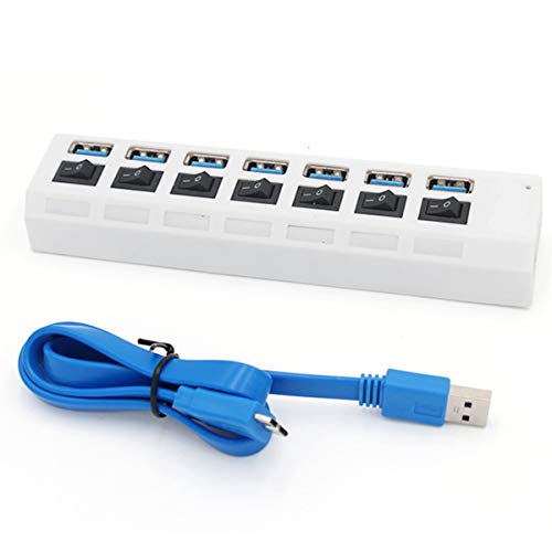 Yissone USB-Hub 7-Port 3. 0 Ladeanschlüsse 5Gps Super Speed ??Splitter mit Einzelnen Schaltern Weiß von Yissone