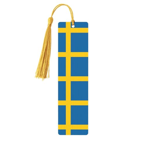 Lesezeichen aus Holz mit schwedischer Flagge, mit bunten Quasten, dünne Hängeschilder, Quasten-Bücherplatten. von Yiyilong