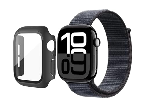 YjkjYii 1 Stück Hülle mit Displayschutz für Apple Watch Series 10 46mm Hartglas Schutzhülle,Hard PC Ultradünne Glas Schutz Case Rundum Displayschutz Schutzhülle - Schwarz von YjkjYii