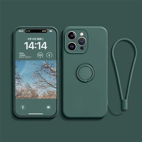 Ykerey Hülle für iPhone 13 Mini Handyhülle mit Ring Ständer Lanyard Dünn Silikon Halter Schutzhülle Magnetische Autohalterung Cover mit Mikrofaser-Futter für iPhone 13 Mini, Dunkelgrün von Ykerey