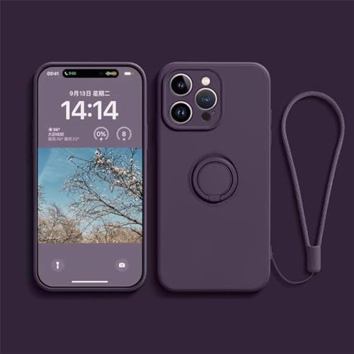 Ykerey Hülle für iPhone 13 Mini Handyhülle mit Ring Ständer Lanyard Dünn Silikon Halter Schutzhülle Magnetische Autohalterung Cover mit Mikrofaser-Futter für iPhone 13 Mini, Dunkelviolett von Ykerey