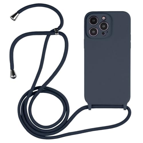 Ykerey Hülle mit Band für iPhone 15 Pro Handyhülle Handykette Necklace Weichem Silikon Kameraschutz Case mit Kette Einstellbar Cover Mikrofaser-Innenfutter Schutzhülle, Dunkelblau von Ykerey