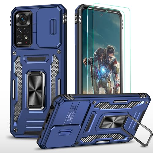 YmhxcY Hülle Für Xiaomi Redmi Note 11 Pro 5G&4G/Note 12 Pro 4G Hülle,*2 Displayschutzfolie,Slide Camera Cover, Militär Grade Schutzhülle, 360°Drehen Metallständer-Blau von YmhxcY