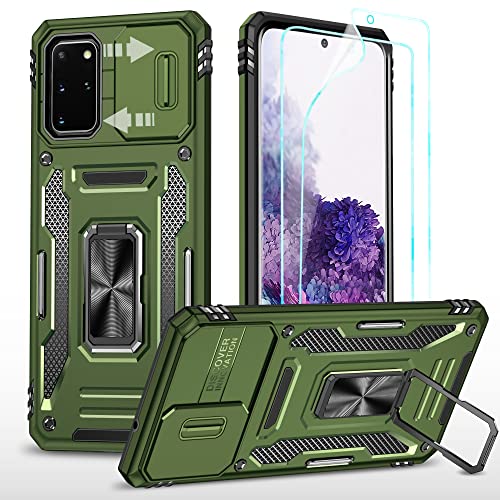 YmhxcY Hülle für Galaxy S20 Hülle,2×Stück Schutzfolie Weich TPU,Schutzhülle Militär Standard,Kameraklappe,360° Drehbare Metall Halterung, Passend für Samsung Galaxy S20 5G 6.2''-Olivgrün von YmhxcY