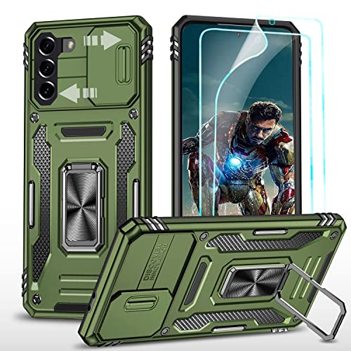 YmhxcY Hülle Für Samsung Galaxy S21 Plus Hülle,*2 Displayschutzfolie,Slide Camera Cover, Militär Grade Schutzhülle, 360°Drehen Metallständer,Für Samsung Galaxy S21 Plus Hülle-Olivgrün von YmhxcY