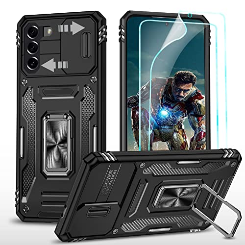 YmhxcY Hülle Für Samsung Galaxy S21 Plus Hülle,*2 Displayschutzfolie,Slide Camera Cover, Militär Grade Schutzhülle, 360°Drehen Metallständer,Für Samsung Galaxy S21 Plus Hülle-Schwarz von YmhxcY