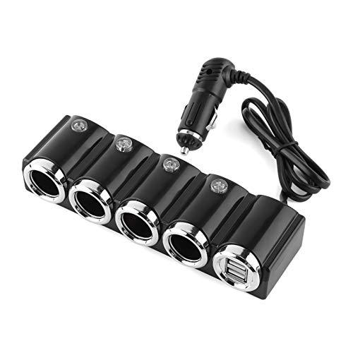 Ymiko 4-Wege-Autoladegerät Zigarettenanzünder-Splitter, Netzteil mit Mehrfachsteckdose Schnellladung Dual USB DC 12V-24V-Ladegerät von Ymiko