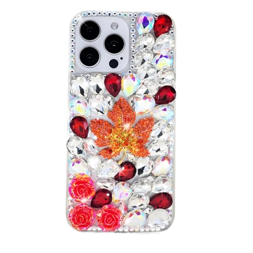 Ymyhyuxi Schutzhülle für iPhone 11, glitzernd, 3D, luxuriös, glitzernd, Kristall, Strass, Ahornblätter, Rot von Ymyhyuxi