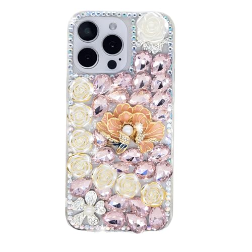 Ymyhyuxi Schutzhülle für iPhone 11, glitzernd, 3D, luxuriös, glitzernd, Kristall, Strass, Pfingstrose, Blume, Rosa von Ymyhyuxi